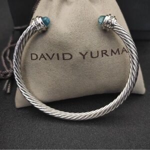 David Yurman Silver Cable Bracelet with Blue Accents 💎5mm